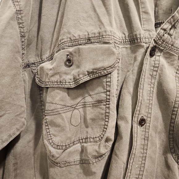 Vintage Bugle Boy Button Up Shirt Mens Large Gray Pocket Outdoor Casual Grunge - Picture 3 of 9